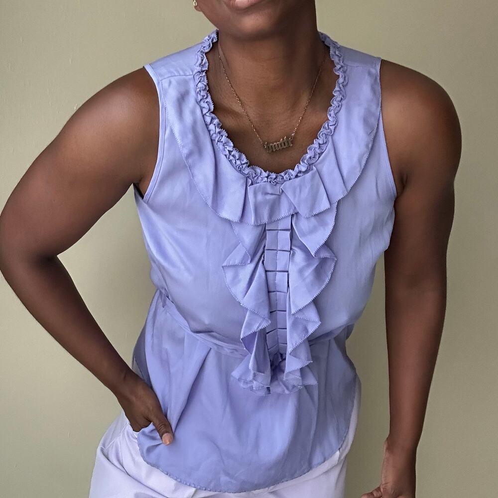 Gianni Bini Purple Ruffle Tie Sash Tank Top Size Medium